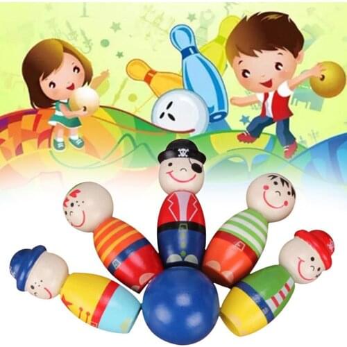 ChildrenS Educational 5 Pcs Wood Cartoon Pirate Doll Puppet Toys Wooden Bagged Bowling Toy Cartoon Doll Baby Outdoor Toys