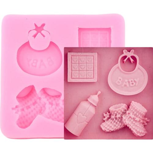 Baby Shoes Silicone Molds Saliva Bottle Chocolate Mold Cupcake Topper Fondant Cake Decorating Tools Candy Resin Clay Moulds