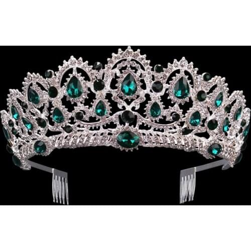 KMVEXO Green Red Blue Crystal Tiaras Vintage Rhinestone Pageant Crowns With Comb Baroque Wedding Hair Jewelry Accessories