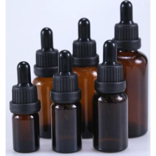 50pcs Amber essential oil glass dropper bottle cosmetic essence aromatherapy container packag with black plastic antitheft lid
