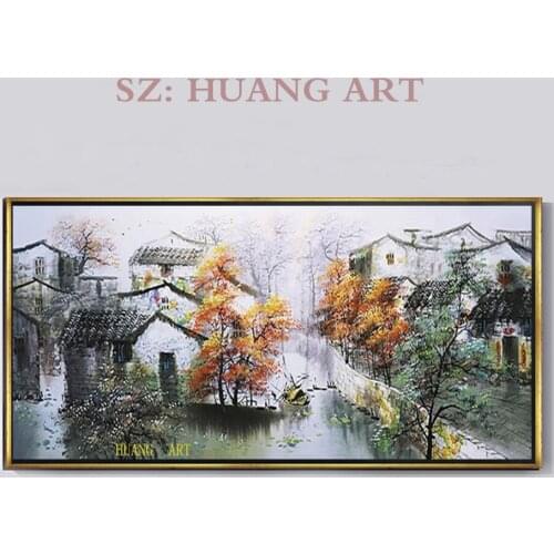 Chinese style of jiangnan water hand-painted oil painting quality city landscape painting decorative hotel lobby sofa
