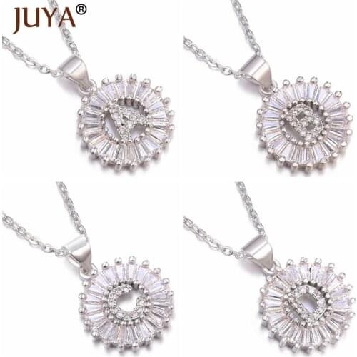 JUYA Fashion Crystal 26 Alphabet Round Pendant Initial Necklaces Women Multicolor / Clear Zircon Couple Name Necklace
