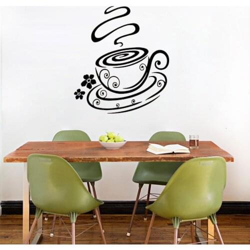 Creative Coffee Cup Flower Wall Sticker Cafe Kitchen Wall Decals Home Decor Art Mural Kids Room Decoration Nursery Wallpaper