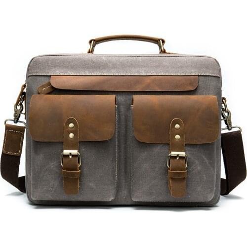 M362 Multi-function Waterproof Messenger Bag Unisex Leather Oil Wax Canvas 14inch Laptop Briefcase Crossbody Satchel Bag for Me