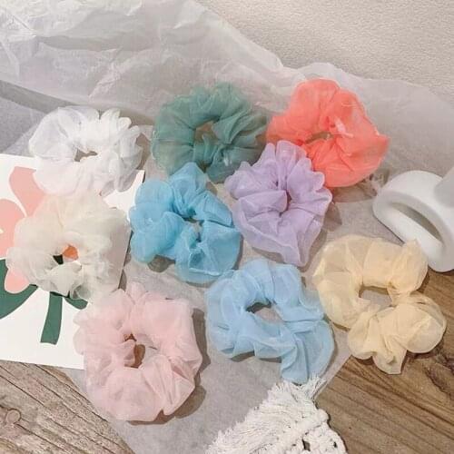 Fashion Chiffon Hair Scrunchies For Woman Girls Solid Color Sports Elastic Dance Headband Rope Hair Band Ring Scrunchie Ponytail