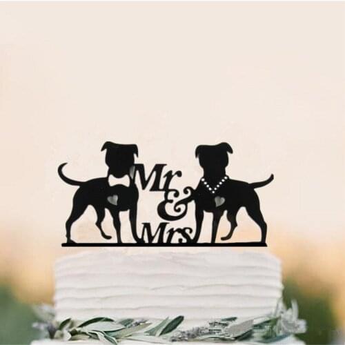 "Mr and Mrs" Rustic Wedding Cake Topper Bride & Groom with 2 dogs Wedding Cake Decorations Favors Supplies Engagement Gifts