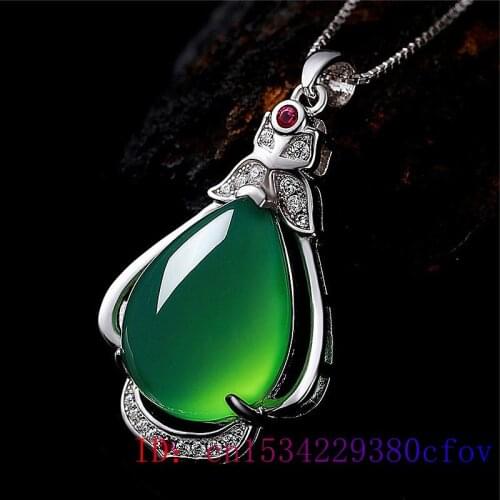 Jade Water drop Pendant 925 Silver Jewelry Natural Gifts Necklace Fashion Chalcedony Chinese Amulet Agate Gemstone Women Charm