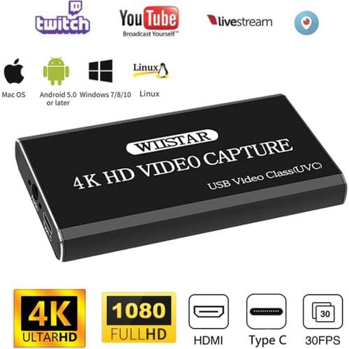 New USB Audio Video Capture Card HDMI to Type C USB Video Capture with HDMI 4K Loopout 3.5mm Audio Out for Windows Mac OS Linux