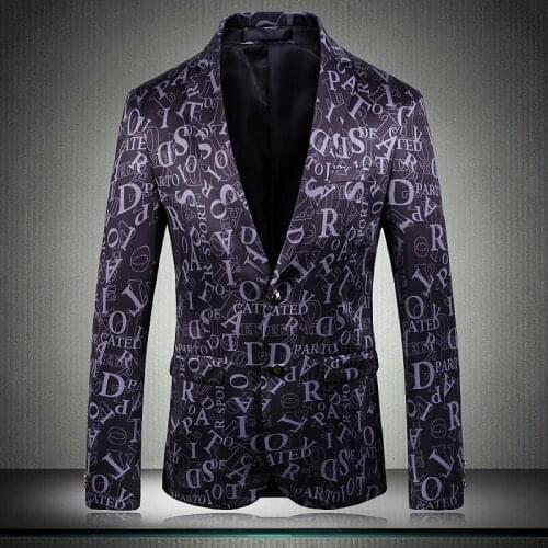 New Male Blazer Luxury Letter Allover Printing Single Breasted Prom Blazers Men Plus Size 4XL 5XL Nightclub Praty Blazer Men