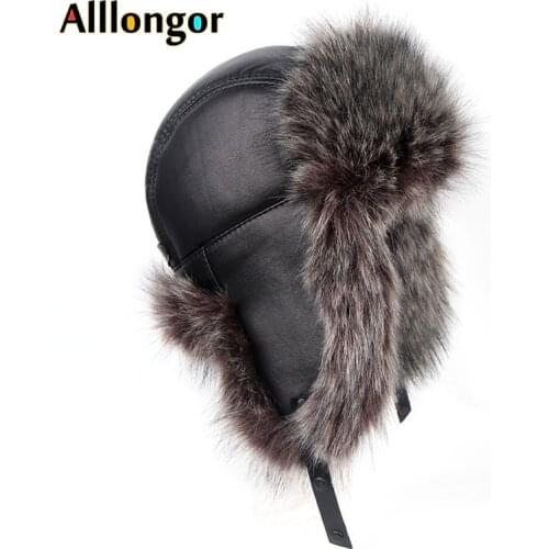 High Quality 2020 Winter Ushanka Leather Faux Fox Fur Russian Hat Women Men Soviet Bomber hats Snow Cap gorro ruso hombre