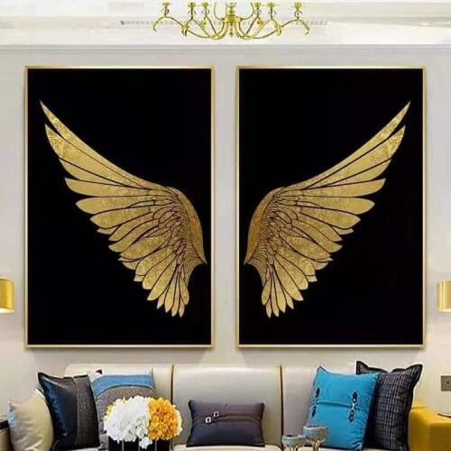 Modern Gold Foil Wings Abstract Artistic Conception Living Room Decoration Painting Dining Room Crystal Porcelain Painting