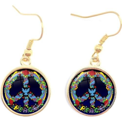 Peace Sign Drop Earrings Love Bus Surf Van Beach Summer Hippie Peace Car Retro Vintage Flower Power Hippi Jewelry For Women Gift