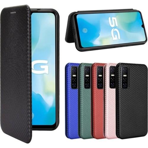 Vivo S7e 5G Case 6.44 inch Fashion Carbon Fiber PC Hard Card Holder Slim Leather Case For Vivo S7e 5G V2031A Wallet Flip Cover