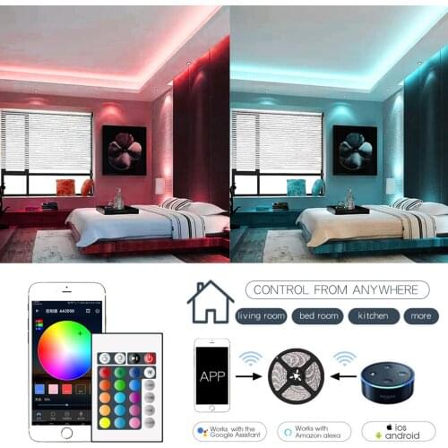 300LEDs Strip Light 16.4ft Waterproof Strip Lights LED WiFi Controller With 24Key Remote Control For Home Bedroom Party