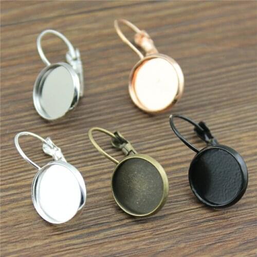 10pcs 8 Colors Fit 10/12/14/16/18/20/25mm Glass Cabochons Copper Material French Lever Back Earrings Base, Earring Finding