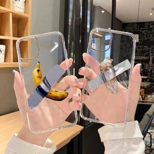 Comedian Banana tape cat funny Phone Case For iphone 5 5s se 2 6 6s 7 8 12 mini plus X XS XR 11 PRO MAX transparent pretty funda