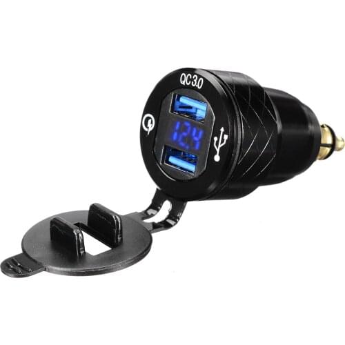 Black Aluminum Alloy Dual USB Charger For BMW Motorcycle Triumph Tiger Ducati DIN Socket To USB Blue LED