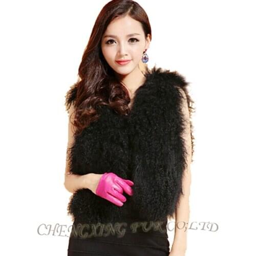 CX-G-B-237B 2017 Short European Style Women Genuine Mongolian Sheep Fur Vest