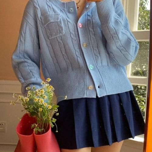 Sweet Knitted Cardigan Women 2021 New Thin Cropped Sweater Female Spring and Autumn Rainbow Button Up Jackets