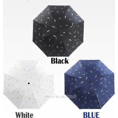 10pcs/lot Golden Feather Parasol Black Folding Rain Umbrella Female Gift Girls Anti-UV Waterproof Portable 3Fold Travel Umbrella