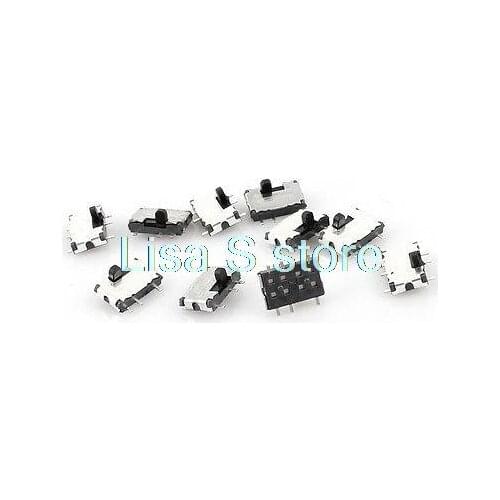 10 Pcs 7x4x1.5mm On/Off/On DPDT 2P2T 6 Pin Vertical Mini SMD SMT Slide Switch