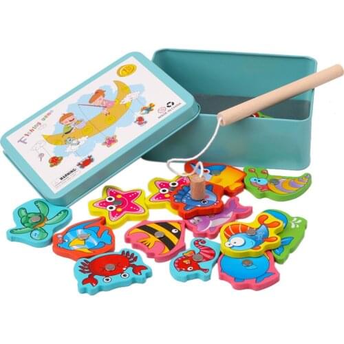 15Pcs Fish Wooden Magnetic Fishing Toy Set Fish Game Educational Fishing Toy Childrens toys wooden fishing toys Hot Sale