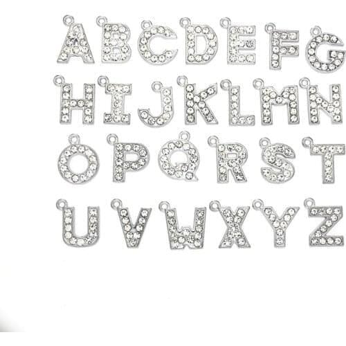 26pc Rhinestone hang Letters Charms Pendant Approximately15x15mm Zinc Alloy Fit Necklace Bracelet Pet Dog Collar Tag Anklet Gift