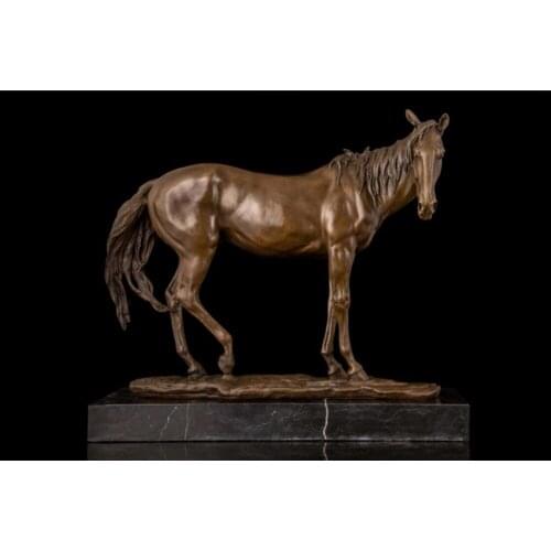 40 CM Western Art Deco Bronze Statue Marble Fine Horse Steed Equine Ornament Sculpture