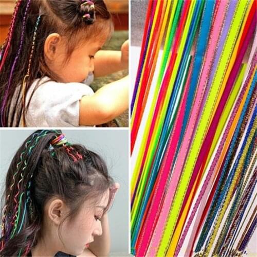5/6Pcs Colorful Knitting Hip Hop Childrens Ribbons Hair Rope For Girls Women DIY Ponytail Hair Accessories Styling Tool 90CM