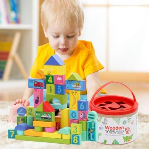 50pcs Wooden Blocks Wooden Pattern Block Set Creative Kids Educational Toys Montessori Toy Animeal Wooden Blocks