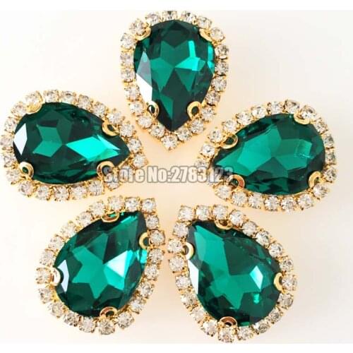 7x10mm 10x14mm 13x18mm 18x25mm 10pcs Malachite green faltback sew on Crystal button,AAA Glass Crystal Gold base rhinestones