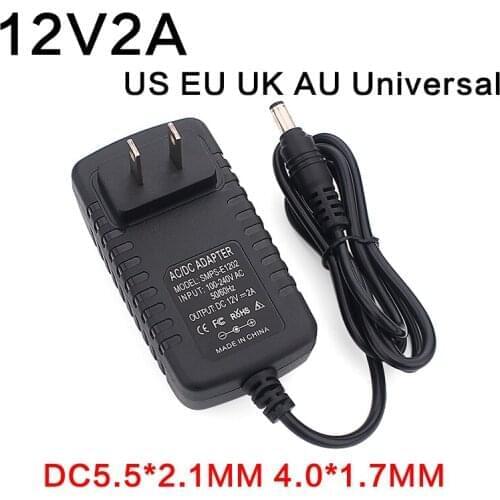 Ac100-240v 12v 2a 24w Dc Ac Adapters Dc12v Us Eu Uk Au Plug Universal Power Adapter Supply for Cctv LED light strips