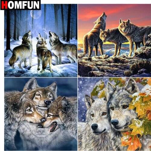 HOMFUN Diy 5d Diamond Painting ‘’Wolf winter forest" Cross Stitch Square Round Diamond Embroidery Handwork Rhinestone Art