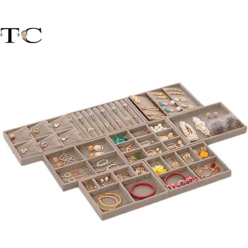 High-grade Velvet Drawer Jewelry Storage Box Combination Tray Jewelry Earrings Earrings Earrings Earrings Ring Necklace Tray