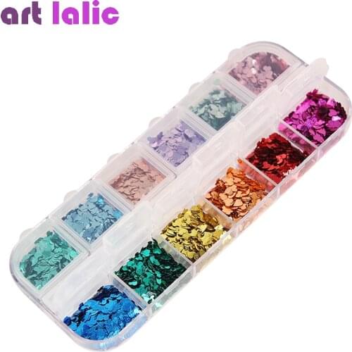 12 Grids/Set Nail Art Glitter Sequin Twist Heart Shaped Round Dot Flakes Paillette DIY Polish Manicure Nail Art Decorations