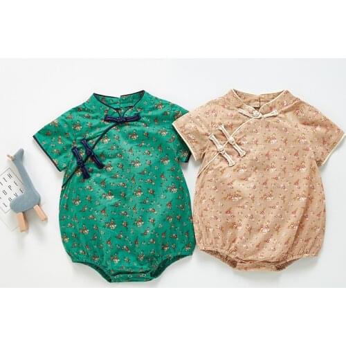 Summer Girls printing Bodysuits Infant Newborn Baby Chinese Style Cheongsam Short Sleeve Jumpsuit Tops 6M-3T