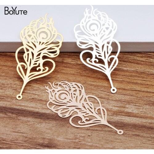 BoYuTe 10Pcs 65*29MM Brass Metal Sheet Silver Gold Feather Pendant Charms Diy Jewelry Accessories