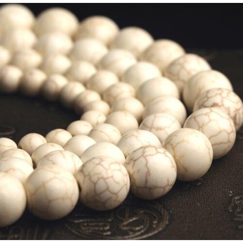 Natural White Turquoises Howlite Stone Beads Round Loose 15" Strand Size 4 6 8 10 12 14MM Beads for Jewelry Making DIY Bracelets