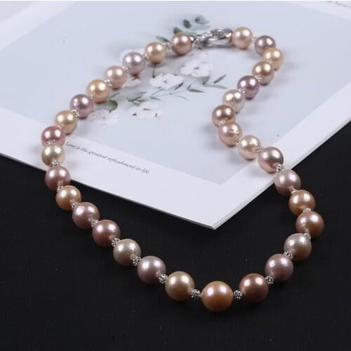 New Design Natural Peach Purple Real Edison Pearl With Diamond Ball Long Elegant Necklace For Gifts