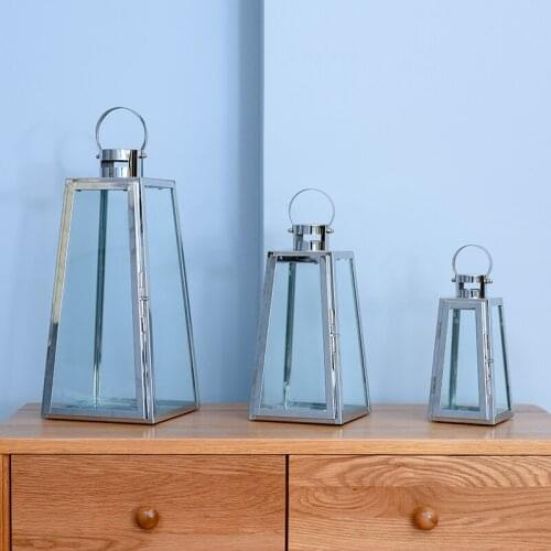 European Windproof Glass Candle Holder Black / Silvery / Rose Gold Metal Candle Lantern Romantic Classic Wedding Home Decoration