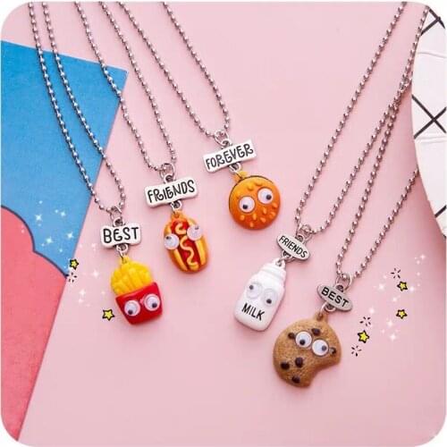 Burger Fries Cute Cookies and Milk Cup Food Pendant Necklace Best Friends Couple Simple Necklaces Cool Gift Jewelry Accessories