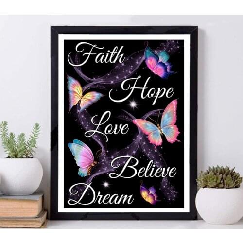 HJMGL 5D Diamond Painting Kits Full Drill Embroidery Butterfly Text Art Pattern Mosaic Set Crafts, Valentines Day Gift