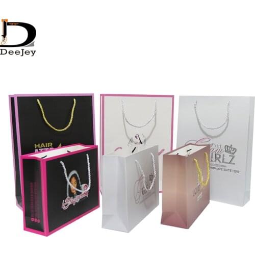 Custom colorful printed paper tote bag garment clothing hair wig bundles shopping packaging gift paper bags