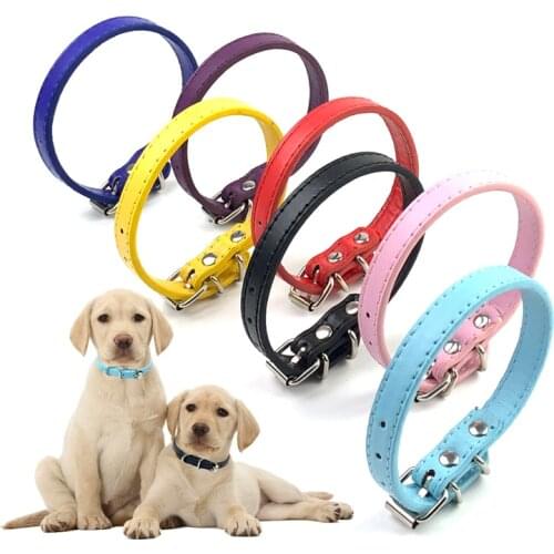 PU Leather Pets Dog Collar Pure Color Adjustable Soft Small Medium Large Dogs Neck Strap Puppy Cat Supplies Asccessories Collars