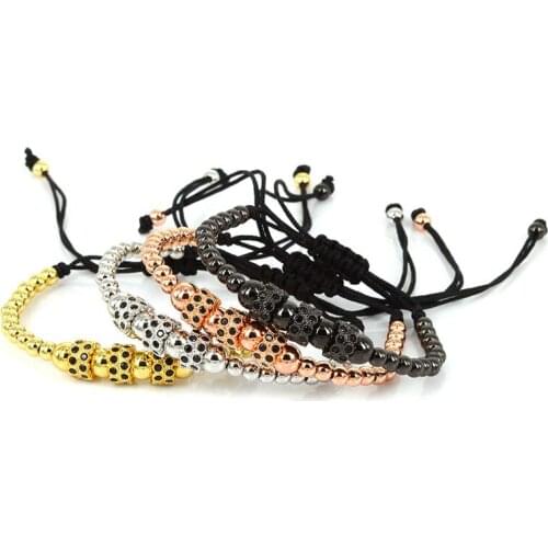 Anil Arjandas Bracelet 4mm 24K Gold Color Beads & Pave Setting Black CZ Wheel Balls Braided Men Macrame Bracelet Christmas Gift