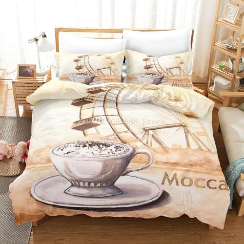 Coffee Bedding Set Duvet Cover Set Life And Art Digital Printing Bed Linen Queen Size Bedding Set Fashion Design