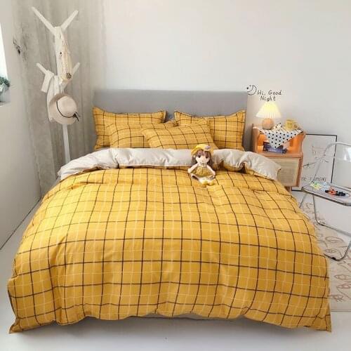 Japanese Bedding Sets,220x240 Duvet Cover Set With pillowcase yellow Plaid 200x220 Quilt Cover ,210x210 King Size Blanket set