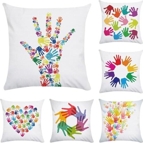 Colorful Cushion Covers 45*45cm Pillow Coussin De Salon Sofa Palm Print Pillowcase Geometric Nordic Kussenhoes CR158