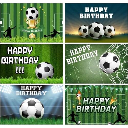 Laeacco Birthday Football Photocall Backgrounds Field Grassland Lights Newborn Kid Customized Portrait Photography Backdrops