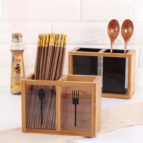 Multifunctional Bamboo Chopsticks Spoon Fokr Storage Box Drain Chopsticks Stand Chopsticks Cutlery Partition Storage Box ZM804